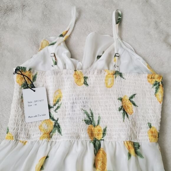 Japna Womens mini dress size medium lemons printed wrap adjustable straps nwt - Picture 8 of 13